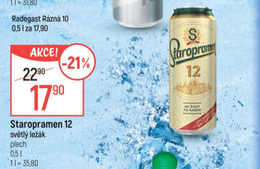 Pivo světlý ležák 12° Staropramen