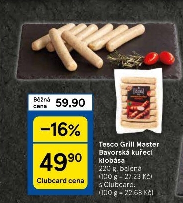 Bavorská klobása kuřecí Grill Master Tesco