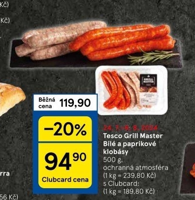 Klobásy bílé a paprikové Grill Master Tesco