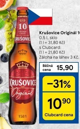 Pivo světlé výčepní Originál Královská 10° Krušovice