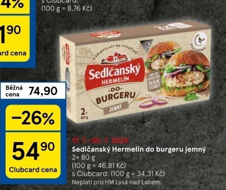 Sýr Hermelín do burgeru Sedlčanský