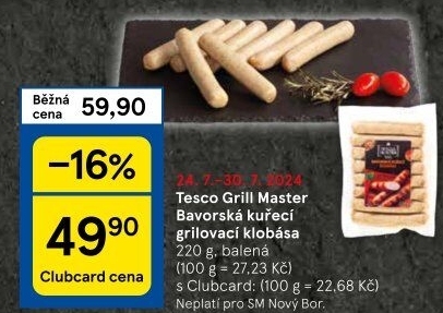 Bavorská klobása kuřecí Grill Master Tesco