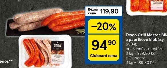 Klobásy bílé a paprikové Grill Master Tesco