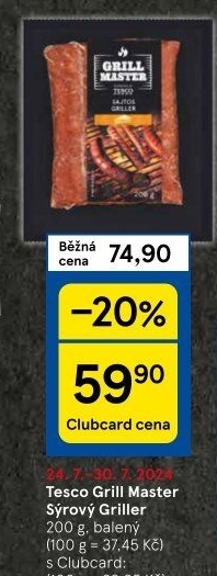 Klobásy sýrové Griller Grill Master Tesco