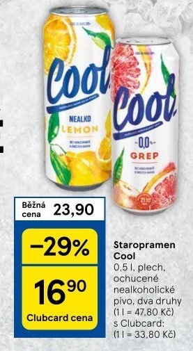 Nealkoholické pivo ochucené Staropramen Cool