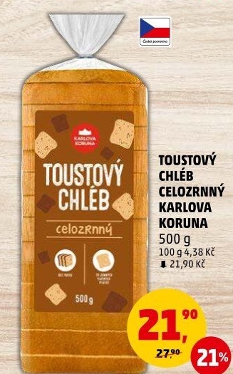 Toustový chléb celozrnný Karlova Koruna