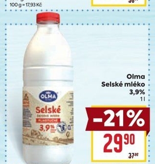 Mléko čerstvé selské Olma - 3,9% plnotučné