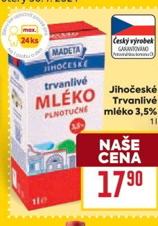 Mléko trvanlivé Jihočeské Madeta - 3,5% plnotučné