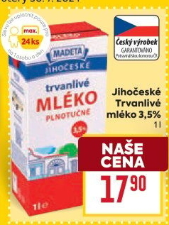 Mléko trvanlivé Jihočeské Madeta - 3,5% plnotučné