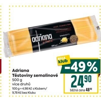 Těstoviny semolinové Adriana