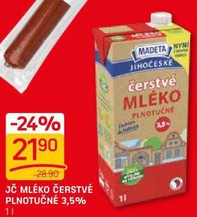 Mléko čerstvé lahodné Jihočeské Madeta - 3,5% plnotučné