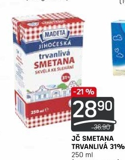 Smetana ke šlehání trvanlivá Jihočeská Madeta 31%