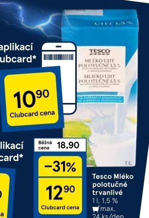 Mléko trvanlivé Tesco - 1,5% polotučné