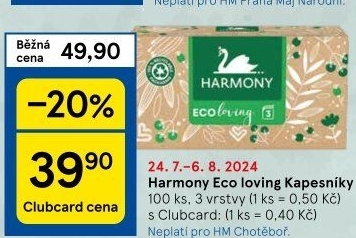 Papírové kapesníčky 3vrstvé Eco loving Harmony - box