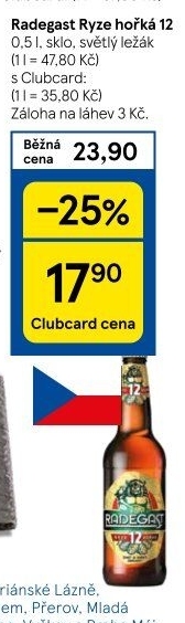 Pivo světlý ležák 12° Ryze hořká Radegast