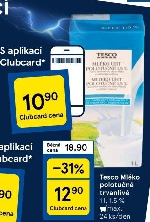 Mléko trvanlivé Tesco - 1,5% polotučné