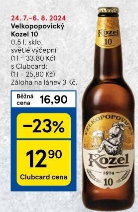 Pivo světlé výčepní 10°Velkopopovický Kozel