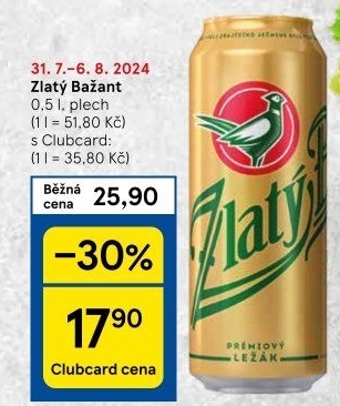 Pivo světlý ležák 12° Zlatý Bažant