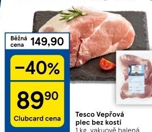 Vepřová plec bez kosti Tesco