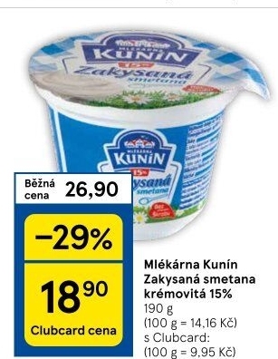 Zakysaná smetana krémovitá Mlékárna Kunín 15%