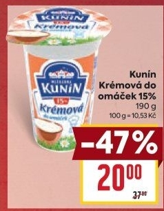Smetana krémová do omáček Mlékárna Kunín 15%