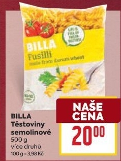 Těstoviny semolinové Billa
