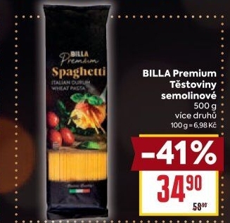 Těstoviny semolinové Premium Billa