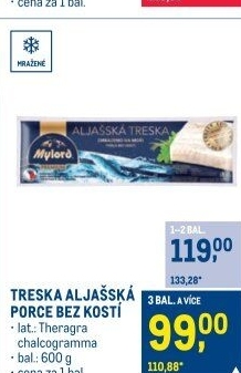 Aljašská treska filé bez kosti mražené Premium Mylord