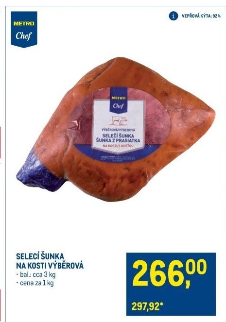 Selecí šunka na kosti výběrová Metro Chef