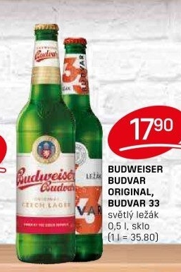 Pivo světlý ležák Original Budweiser Budvar