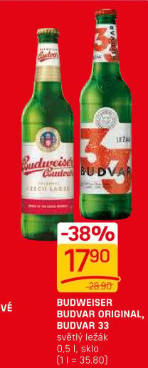 Pivo světlý ležák Original Budweiser Budvar
