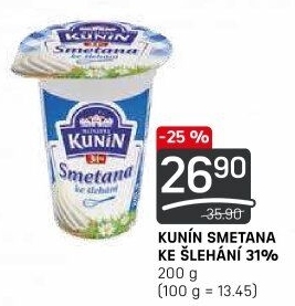 Smetana ke šlehání Mlékárna Kunín 31%