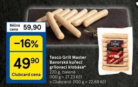 Bavorská klobása kuřecí Grill Master Tesco