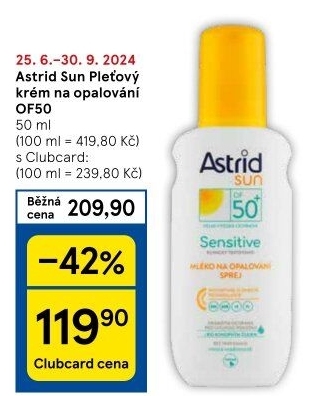 Mléko na opalování ve spreji OF 50+ Sensitive Astrid Sun