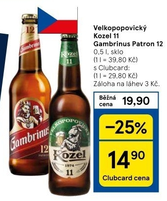 Pivo světlý ležák 11° Medium Velkopopovický Kozel