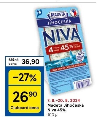 Sýr Niva Jihočeská 45% Madeta