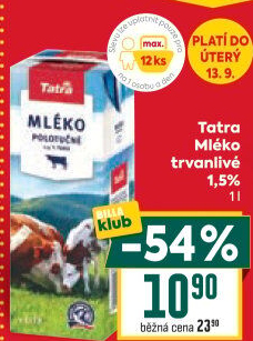 Mléko trvanlivé Tatra - 1,5% polotučné