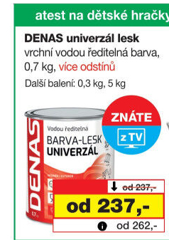 Vodou ředitelná vrchní barva Denas Uni Lesk