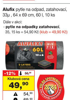 Zatahovací pytle na odpadky 60 l AluFix