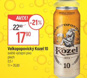 Pivo světlé výčepní 10°Velkopopovický Kozel