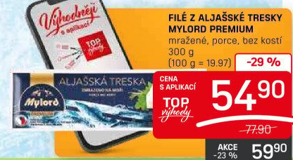 Aljašská treska filé bez kosti mražené Premium Mylord