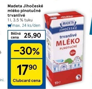 Mléko trvanlivé Jihočeské Madeta - 3,5% plnotučné