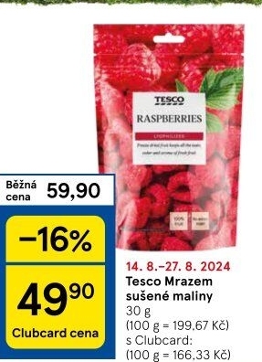 Mrazem sušené maliny Tesco