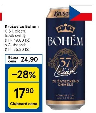 Pivo světlý ležák Bohém Krušovice