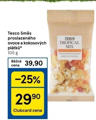Směs proslazeného ovoce a kokosových plátků Tesco