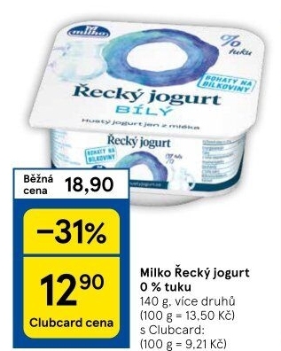 Bílý jogurt řecký 0% Milko