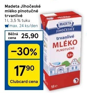 Mléko trvanlivé Jihočeské Madeta - 3,5% plnotučné
