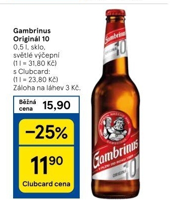 Pivo světlé výčepní Originál 10° Gambrinus