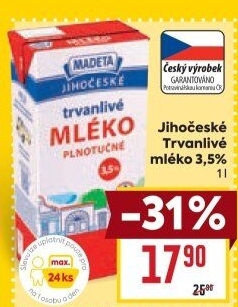 Mléko trvanlivé Jihočeské Madeta - 3,5% plnotučné