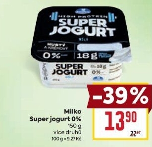 Super jogurt bílý High protein 0% Milko